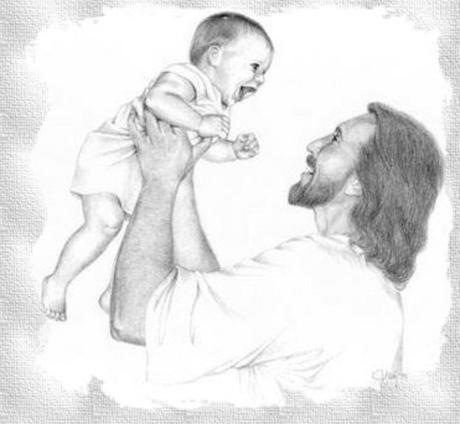 Jesus laughs with baby