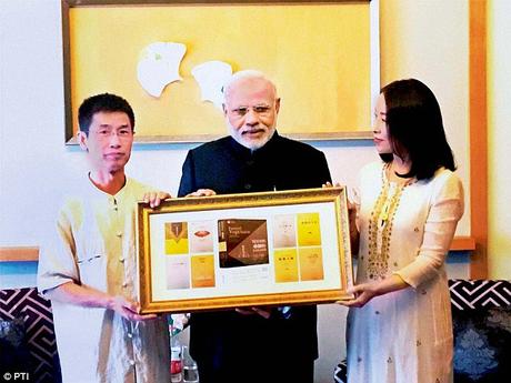 Shri Narendra Modiji in Hangzhou; presented with Chinese translations of ancient Indian texts