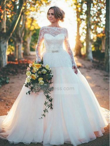 Charming-Bateau-Neckline-Ball-Gown-With-Beaded-Lace-Appliques-Wedding-Dress-Itemwd0193-1_3