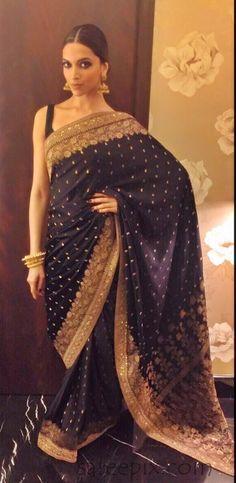 Deepika Padukone wearing latest vlack designer saree