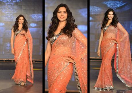 Deepika Padukone Orange Saree