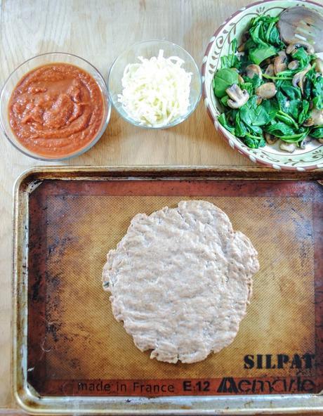 5 Ingredient Meat Crust Pizza with Spinach, Mushrooms, and Mozzarella Cheese