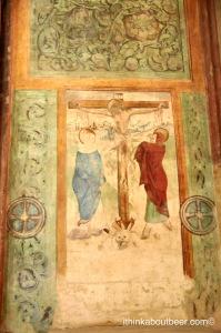 A crucifixion fresco in a private chapel in St Barbara Church in Kutna Hora
