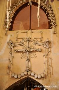 A cross of bones in the Sedlec Ossuary/Bone Chapel in Kutna Hora