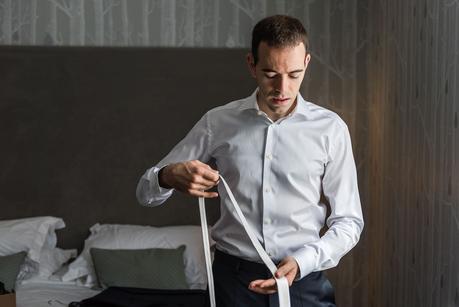 groom getting ready at the Wood Norton Hotel 