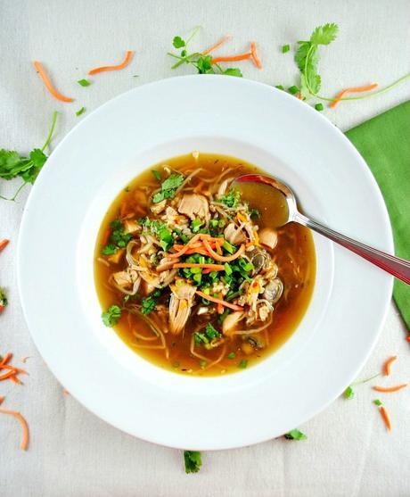 Instant Pot Spicy Asian Chicken Soup with Ginger, Garlic and Cilantro