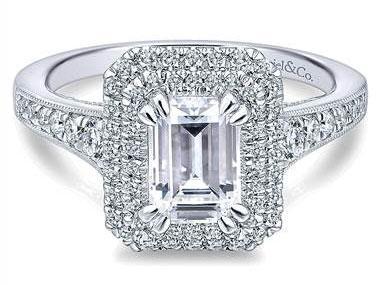 Gabriel & Co. 14k White Gold Diamond Double Halo Engagement Ring at Gabriel & Co.
