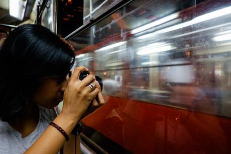 Charlene making magic for her In Transit project on the no. 2 tram