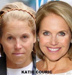 Katie Couric with (r) & without makeup (l)