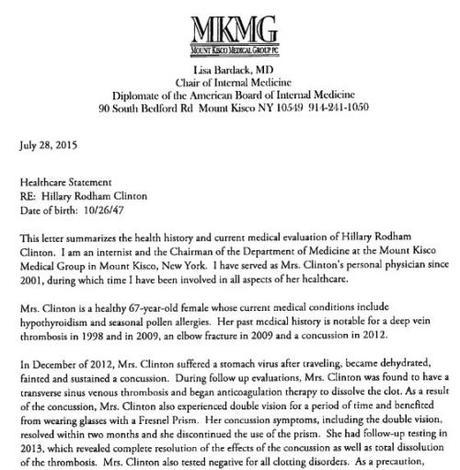 2015 Bardack summary report on Hillary Clinton's health1