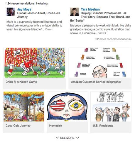 screenshot of work samples in Experience section Mark Armstrong Illustrator LinkedIn profile