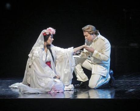 Cio-Cio-San (Opolais) & Pinkerton (Alagna), Act I of Madama Butterfly (Met Opera Photo)