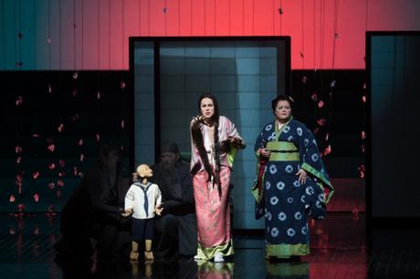 Bunraku puppet Trouble, Cio-Cio-San (Kristine Opolais) & Suzuki (Maria Zifchak) in Act II of Madama Butterfly