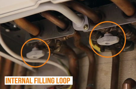 Internal filling loop taps for a central heating boiler