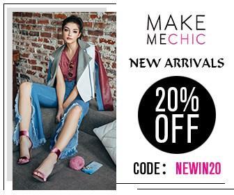New Arrivals Sale! Save 20% on New Arrivals with couponcode NEWIN20 at MakeMeChic.com. Sale ends October 2nd