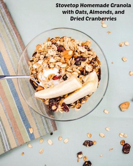 Stovetop Homemade Granola with Oats, Almonds, and Cranberries