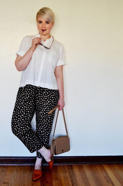 Look of the Day: White Swing Blouse & Vintage Spotted Pants