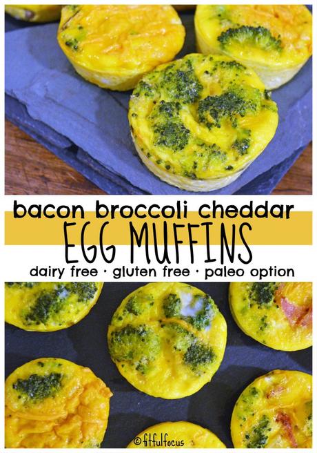 Bacon Broccoli Cheddar Egg Muffins (dairy free, gluten free, paleo option)