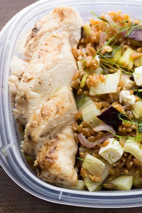 Mediterranean Farro Chicken Lunch Bowl Recipe Mediterranean Farro Chicken Lunch Bowls, make a big batch on the weekend and you'll have 4 work lunches ready