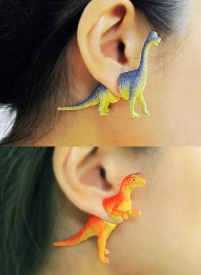 Toy Dinosaurs Recycled Into Earrings