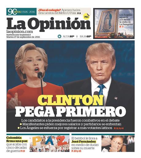 The Presidential Debate on the Front Pages of US newspapers