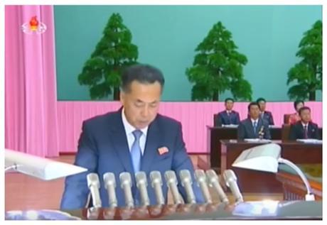 DPRK Vice Premier and Minister of External Economic Affairs Ri Ryong Nam reads out a report (Photo: Korean Central Television).