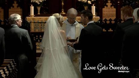 bride and groom exchanging wedding rings filmed by Love Gets Sweeter wedding films