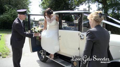 bride getting out of vintage wedding car on video s marys church west derby