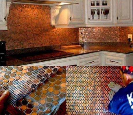 Kitchen Splash Back Made With Coins