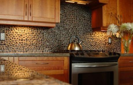 Kitchen Splash Back Made From Pebbles