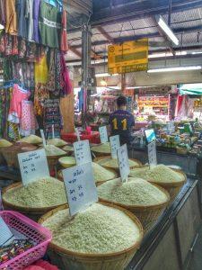 different types of rice for sale at Somphet Market - Chiang Mai, Thailand