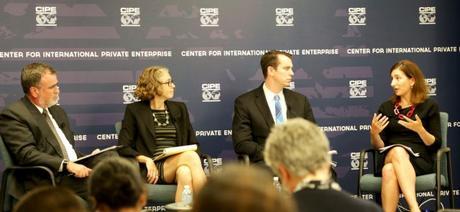 Discussion moderator Andrew Wilson (far left) with panelists Alicia Phillips Mandaville, Chris Maloney, and Beth Tritter.