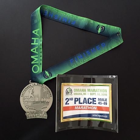 Omaha Marathon medal and age group award