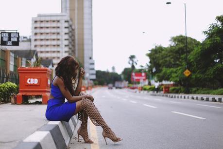 What I Wore: Nude Thigh High Gladiator Heels