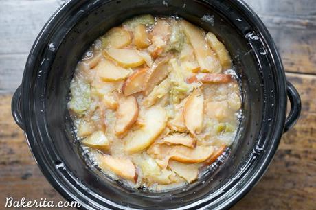 This Slow Cooker Apple Butter has no sugar added - just fresh apples, cinnamon, nutmeg, and a little lemon juice. This homemade healthy apple butter can be enjoyed on toast, stirred into oatmeal or yogurt, or eaten by the spoonful!