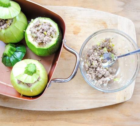 Winter Squash Stuffed with Italian Ground Chicken, Leeks, and Parmesan Cheese