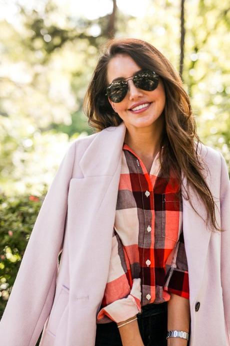 Amy Havins wears fall plaid from Old Navy.