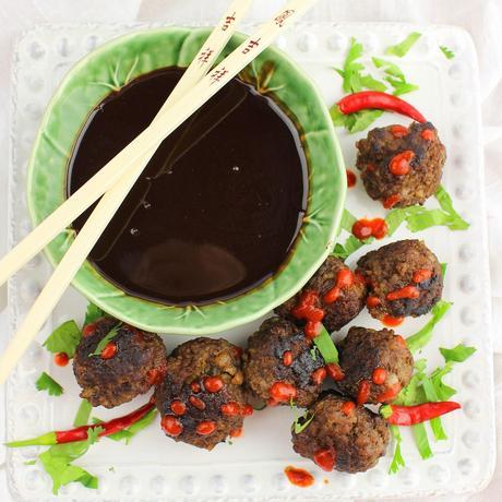 Asian Meatballs with Chocolate Satay Sauce #Choctoberfest Asian Meatballs with Chocolate Satay Sauce
