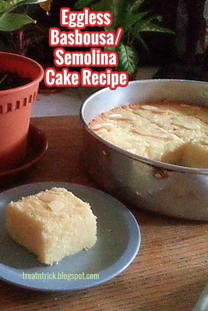 Eggless Basbousa/Semolina Cake Recipe  @ treatntrick.blogspot.com