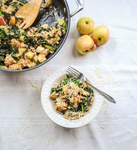 Italian Chicken One Pan Meal with Leeks, Apples, Kale, and Parmesan Cheese