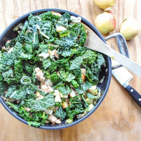 Italian Chicken One Pan Meal with Leeks, Apples, Kale, and Parmesan Cheese
