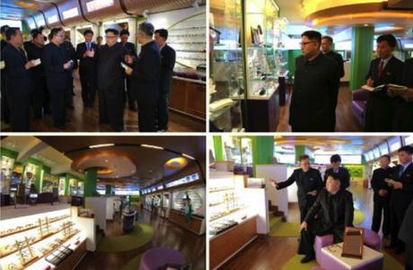 Kim Jong Un tours an optometry shop at the hospital (Photos: KCNA/Rodong Sinmun).