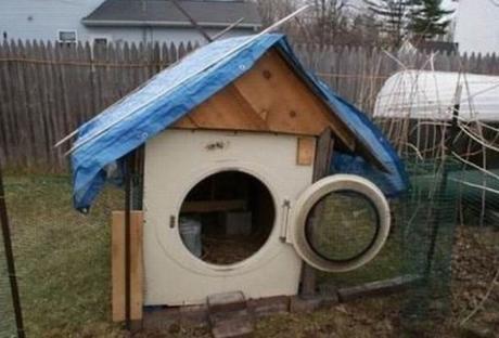 Tumble Dryer Turned into a Chicken Coop Entrance 