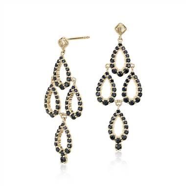 Frances Gadbois Black Sapphire Chandelier Earrings in 14k Yellow Gold