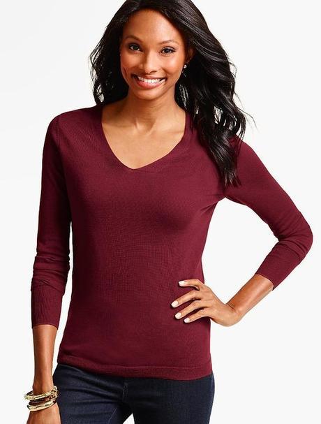 burgundy v-neck merino sweater