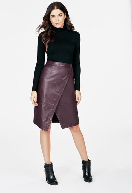 faux leather, wrap skirt, fall 2016 fashion, wine bordeaux, just fab