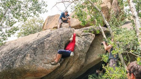 Nick behind the camera, and on top of a boulder, filming Bob Scarpelli.