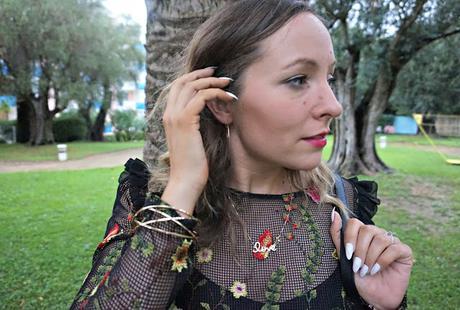 Cannes Chic // Embroidered Floral Dress, Khaki Sandals and Rosy Shades // Outfit