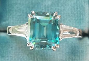 mochiko42’s 3 Stone Emerald Cut Blue Zircon Ring (Top View) - image from mochiko42