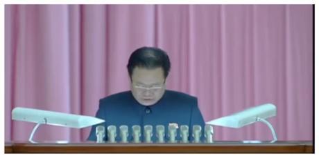 WPK Vice Chairman and State Affairs Commission Vice Chairman Choe Ryong Hae reads out a letter from Kim Jong Un during the GFTUK 7th Congress (Photo: Korean Central Television).